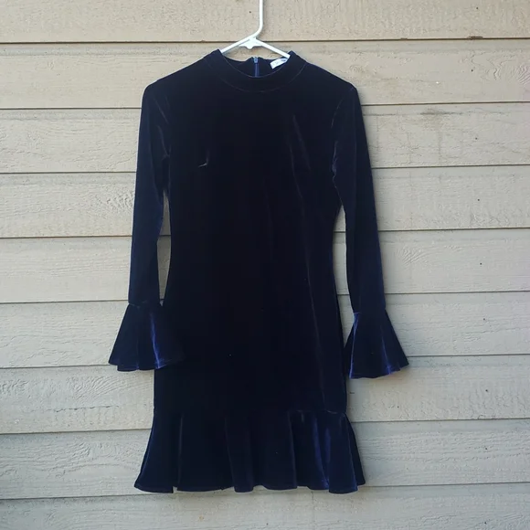 Dresses | Blue Velvet Long Sleeve Ruffle Bodycon Mini Dress Nwt Size 46 |  Poshmark